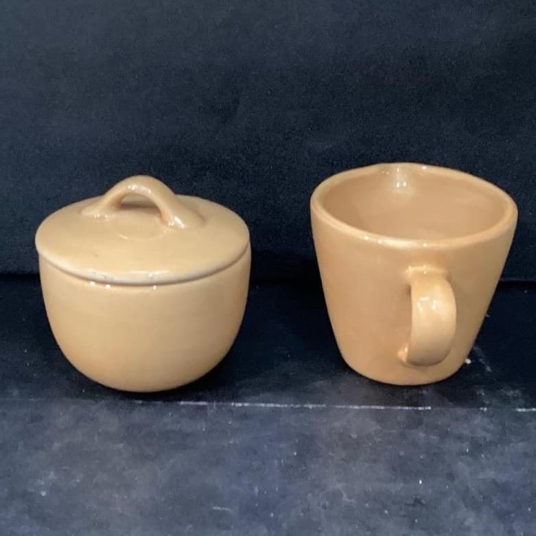 Pottery Barn Sausalito Cream & Lidded Sugar Bowl, Vtg Yellow Ceramic Tableware - Thumbnail 13