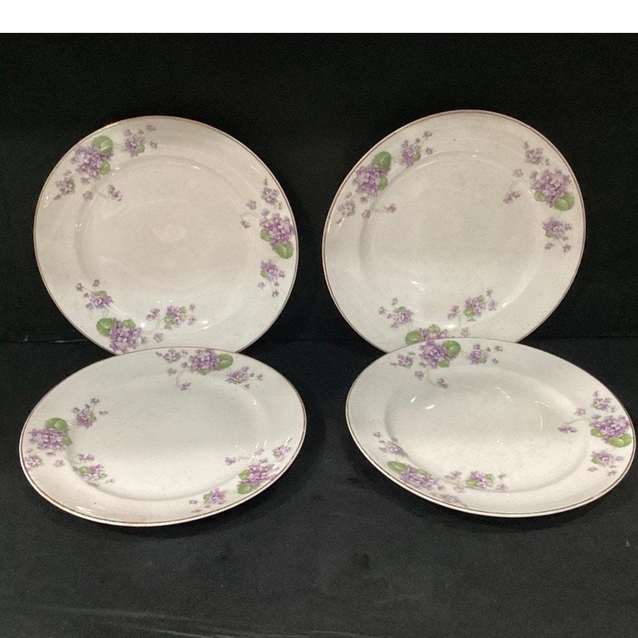Canonsburg Violets Dinner Plates, Set of 4, Gold Trim, Vintage USA Dinnerware - Thumbnail 7