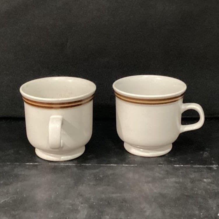Woodberry Collection Stoneware Coffee Cups, Set of 2 Vintage Brown Stripe Design - Thumbnail 2