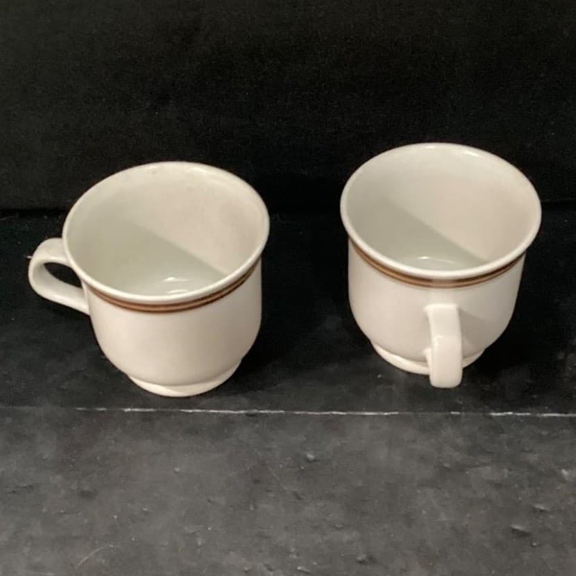 Woodberry Collection Stoneware Coffee Cups, Set of 2 Vintage Brown Stripe Design - Thumbnail 3