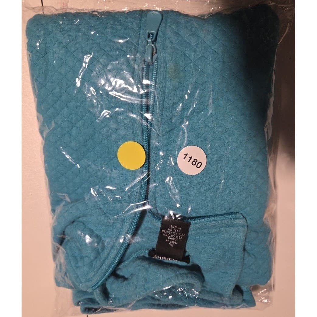 Rafaella Teal Blue Diamond Quilted Quarter Zip Pullover, Women's XL Sweater - Thumbnail 8