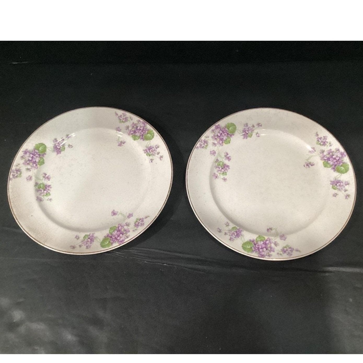 Canonsburg Violets Dinner Plates, Set of 4, Gold Trim, Vintage USA Dinnerware - Thumbnail 6