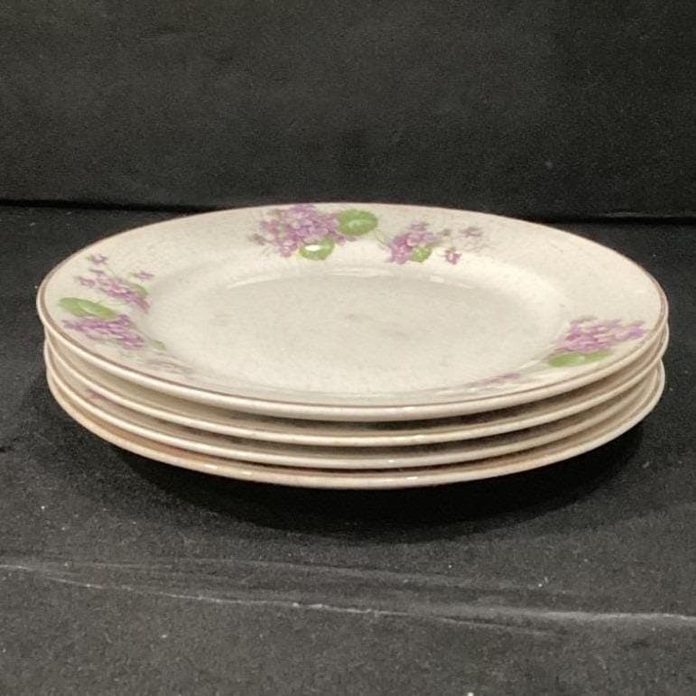 Canonsburg Violet Dessert Plates, Set of 4, Purple Flowers, Vintage USA Pottery - Thumbnail 8