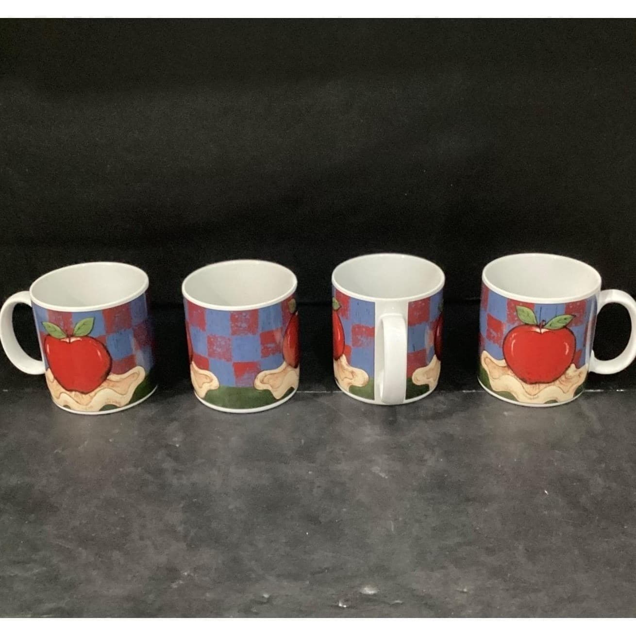 Sakura American as Apple Pie Coffee Cups, Set of 4, Vtg Warren Kimble Stoneware - Thumbnail 3
