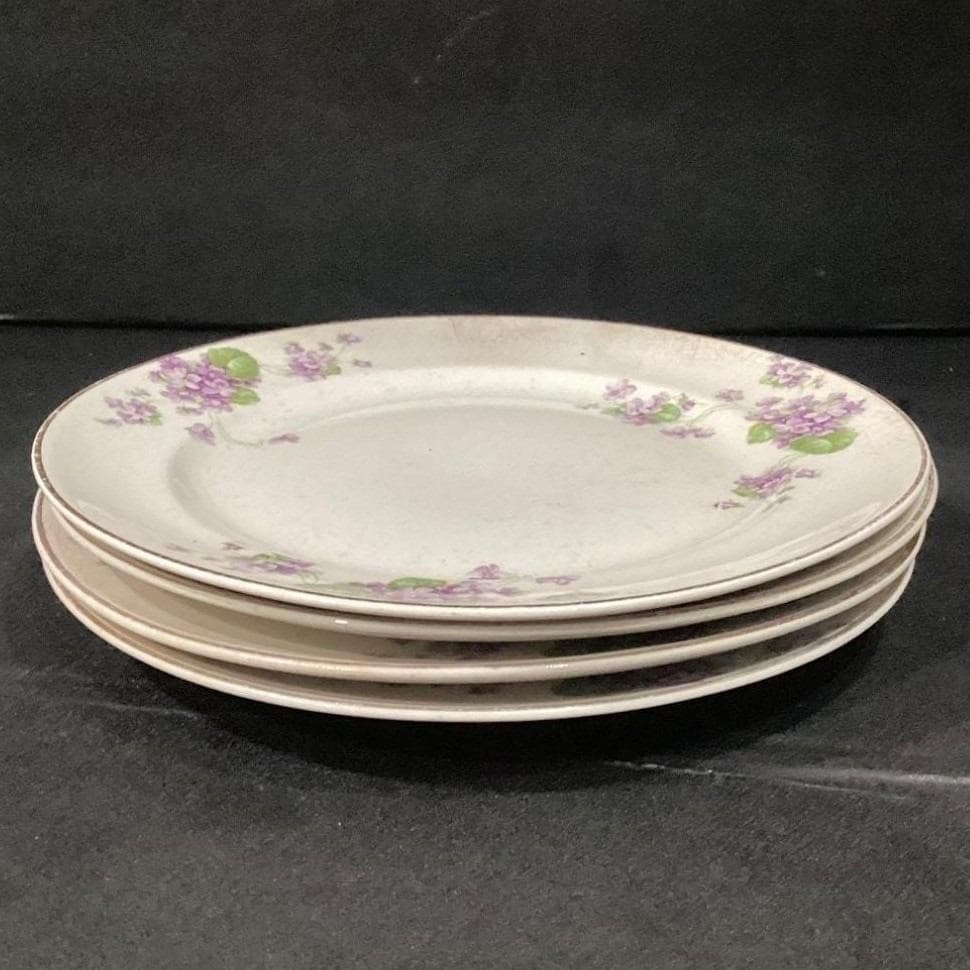 Canonsburg Violets Dinner Plates, Set of 4, Gold Trim, Vintage USA Dinnerware - Thumbnail 11