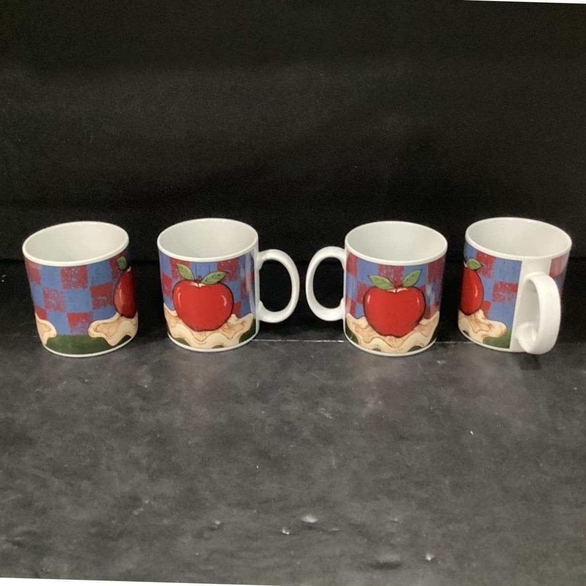 Sakura American as Apple Pie Coffee Cups, Set of 4, Vtg Warren Kimble Stoneware - Thumbnail 2