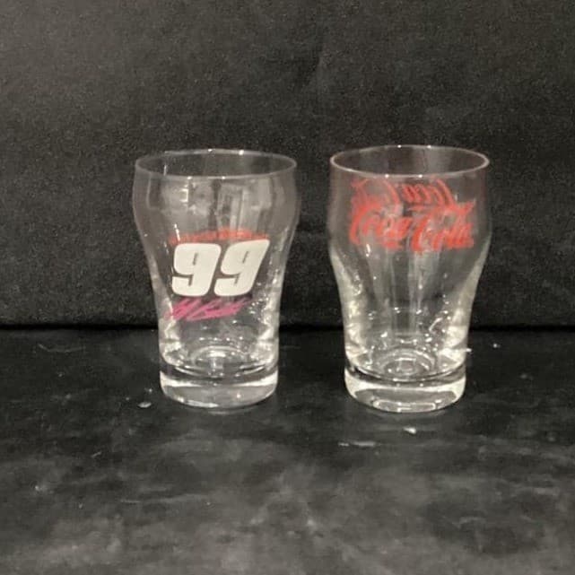 Coca Cola Mini Fountain Glasses, Set of 2, Vintage Logo & #99 Jeff Burton Design - Thumbnail 2