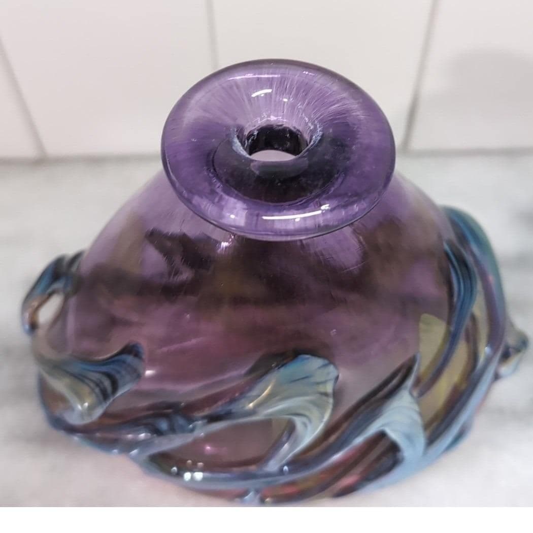 Didier Saba Purple Biot Decanter, Iridescent Blown Vase, Art Glass Collectible - Thumbnail 8
