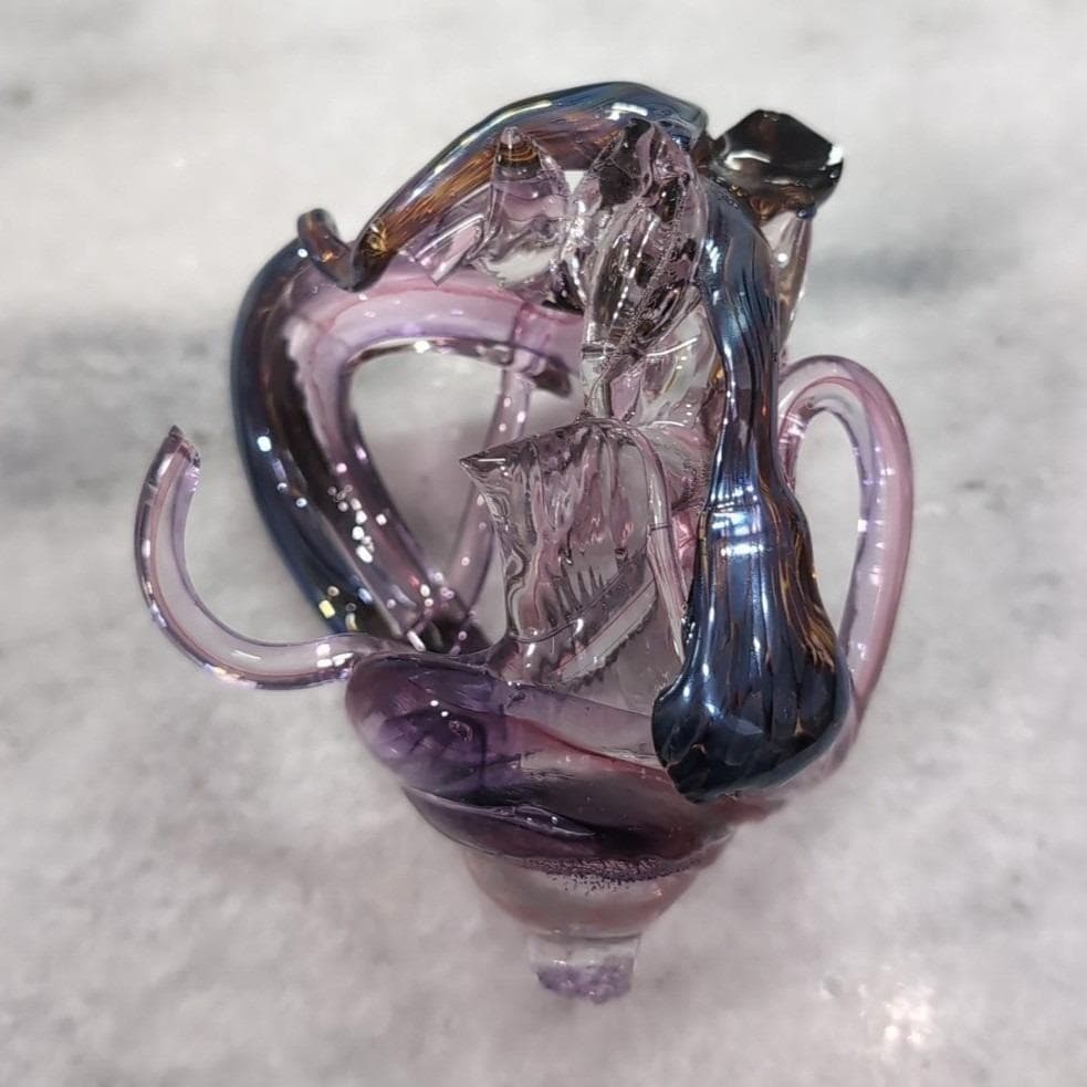 Didier Saba Purple Biot Decanter, Iridescent Blown Vase, Art Glass Collectible - Thumbnail 11