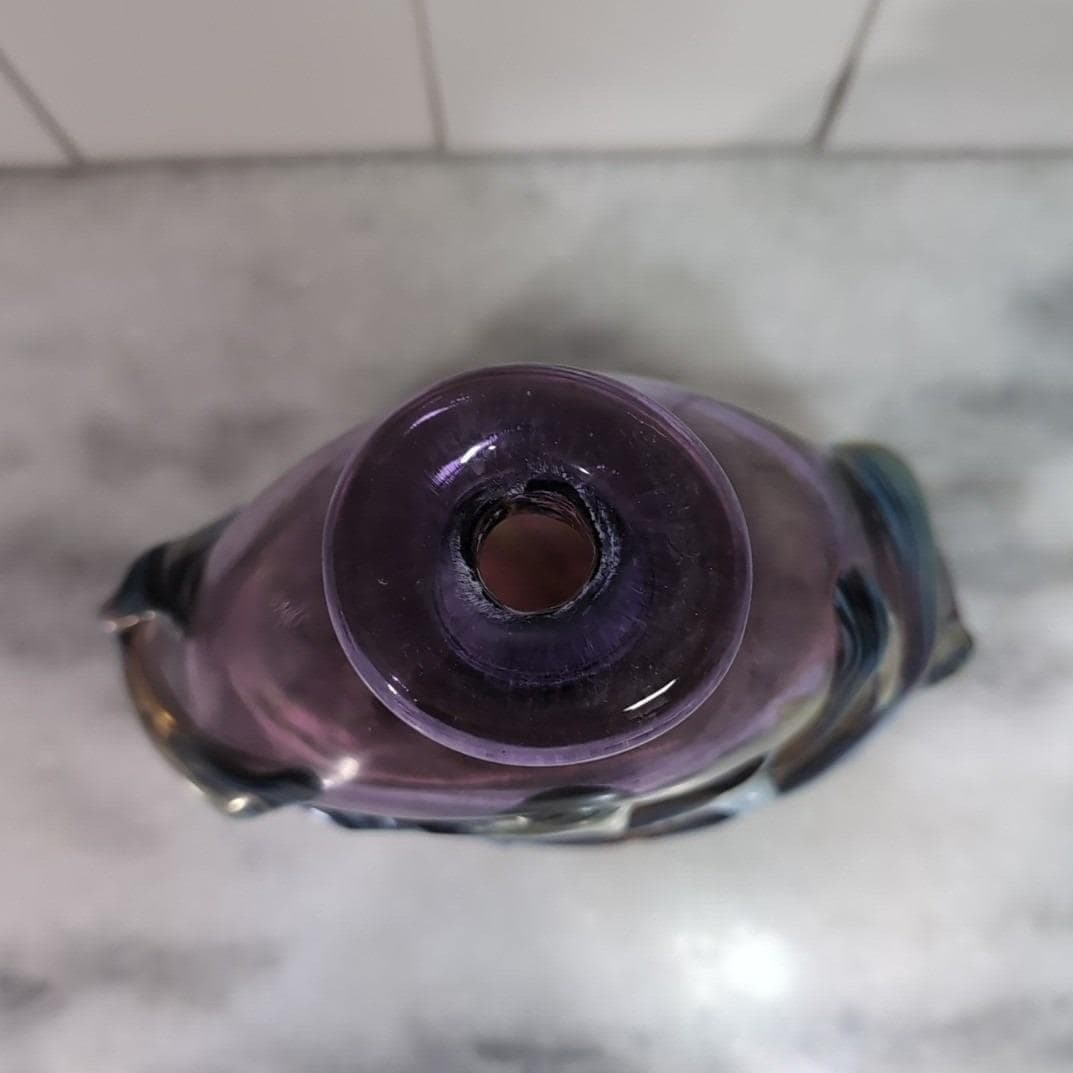 Didier Saba Purple Biot Decanter, Iridescent Blown Vase, Art Glass Collectible - Thumbnail 9