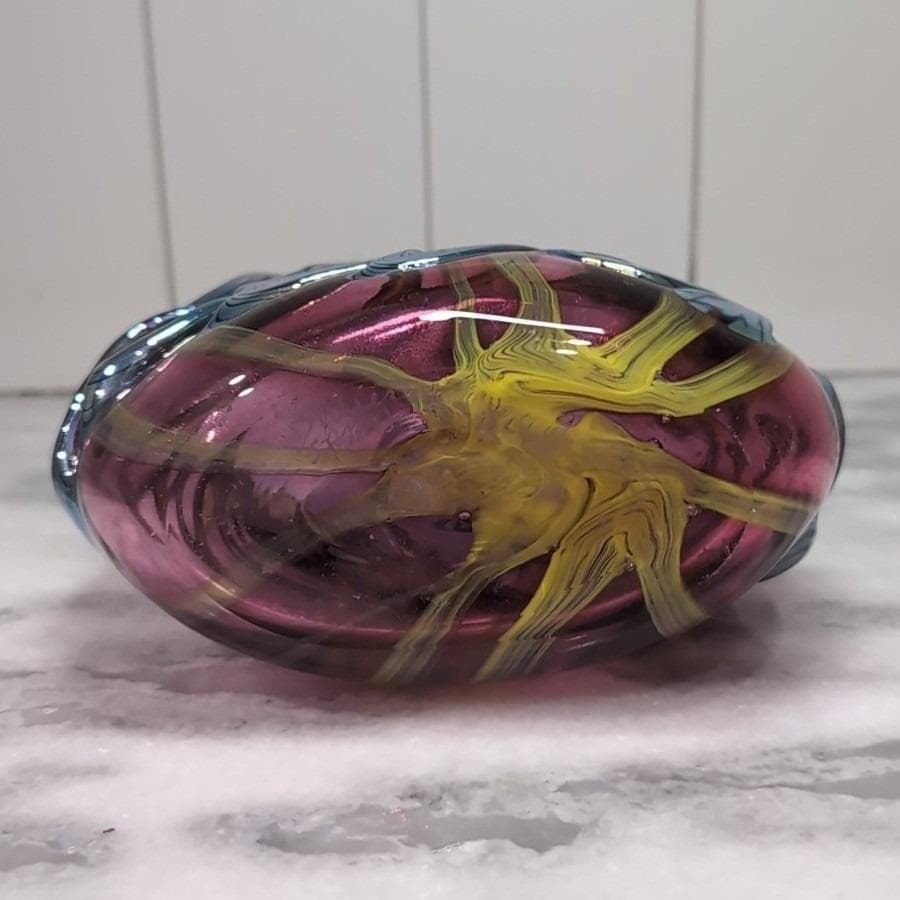 Didier Saba Purple Biot Decanter, Iridescent Blown Vase, Art Glass Collectible - Thumbnail 10