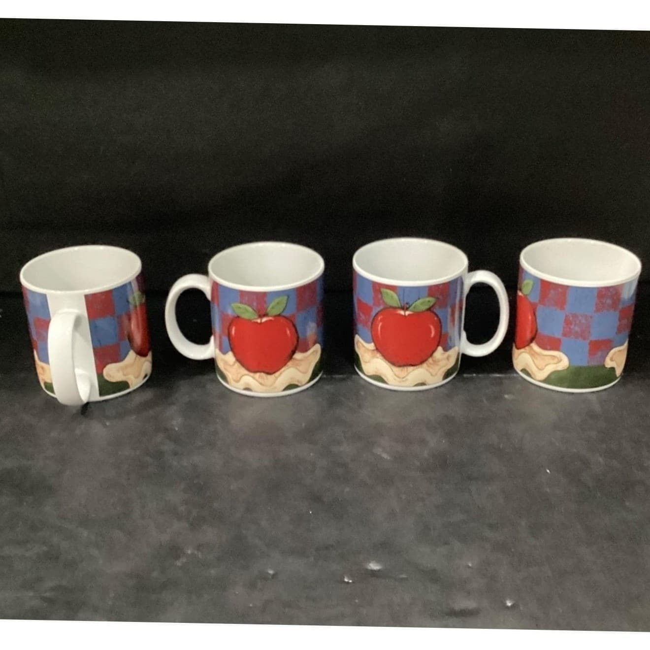 Sakura American as Apple Pie Coffee Cups, Set of 4, Vtg Warren Kimble Stoneware - Thumbnail 4