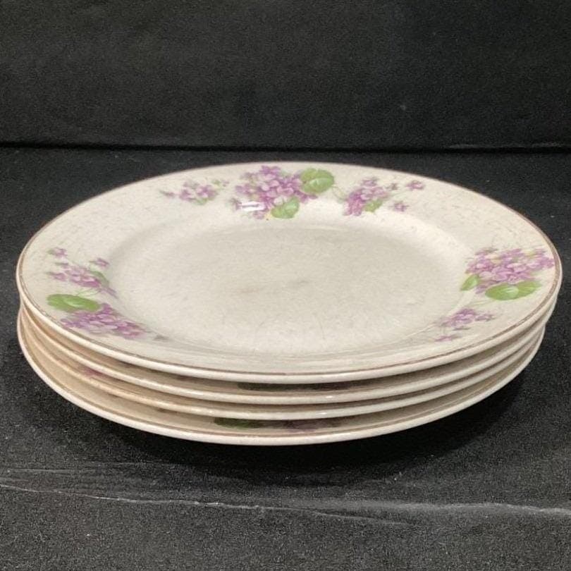 Canonsburg Violet Dessert Plates, Set of 4, Purple Flowers, Vintage USA Pottery - Thumbnail 11