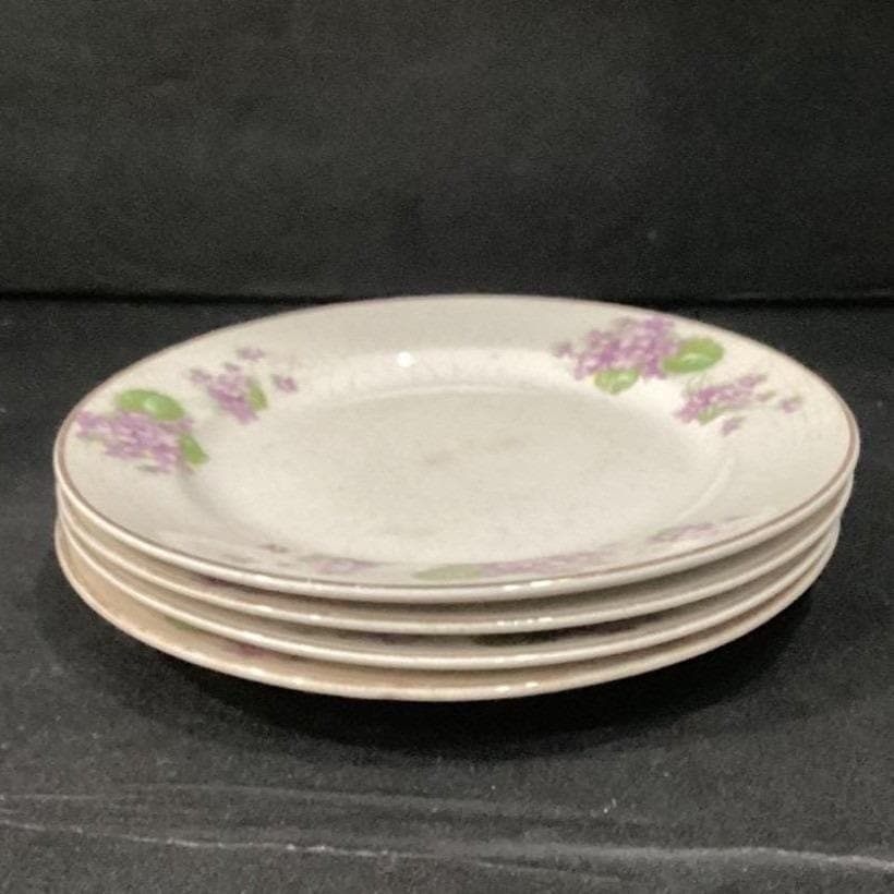 Canonsburg Violet Dessert Plates, Set of 4, Purple Flowers, Vintage USA Pottery - Thumbnail 9
