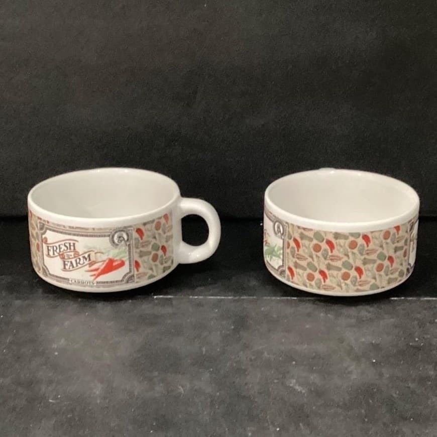 Houston Foods Fresh From the Farm Soup Cups, Set of 2, Vintage Vegetable Design - Thumbnail 9