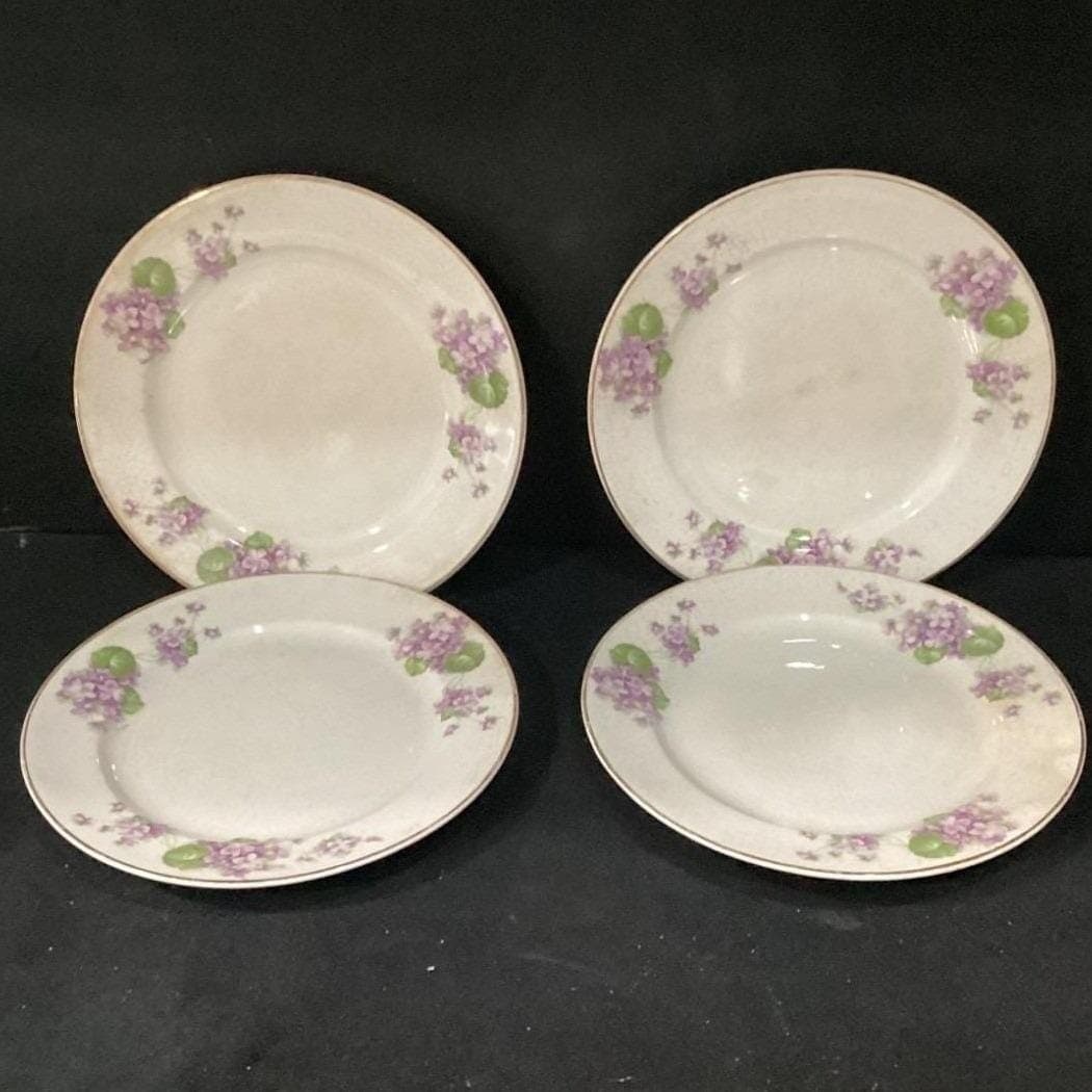 Canonsburg Violet Dessert Plates, Set of 4, Purple Flowers, Vintage USA Pottery - Thumbnail 7