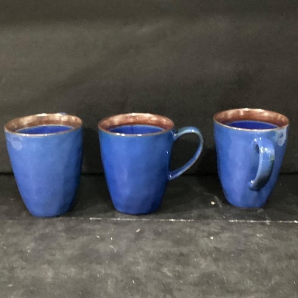 Mikasa Talia Blue Coffee Cups, Set of 3, Vintage Stoneware Mugs, Drinkware - Thumbnail 9
