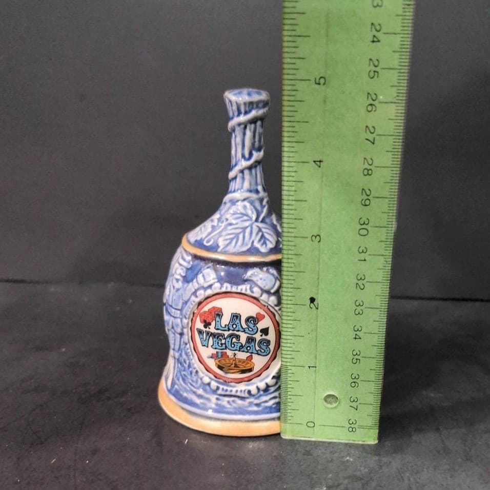 Las Vegas Raised Relief Ceramic Bell, Vintage Blue & White Souvenir, Collectible - Thumbnail 8