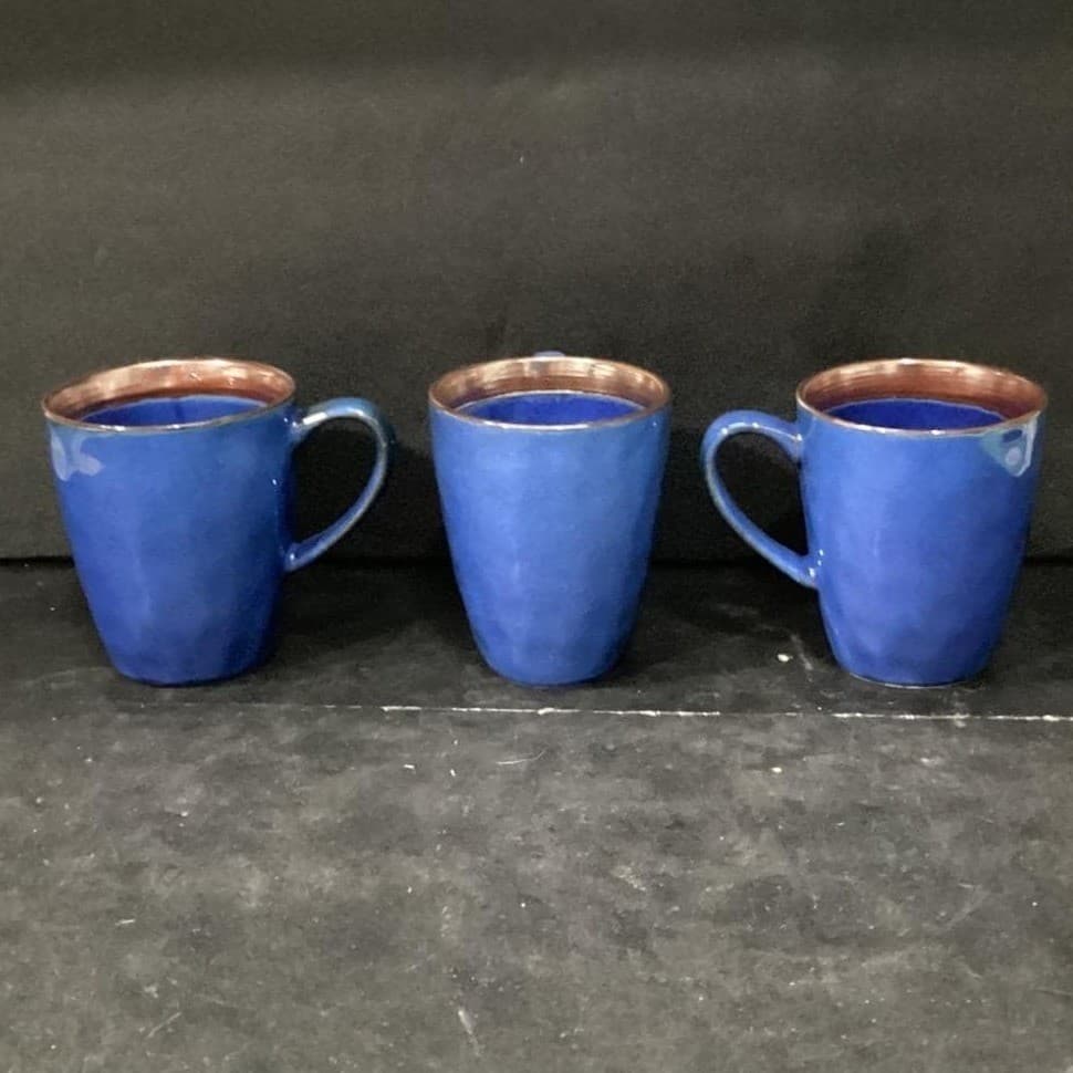 Mikasa Talia Blue Coffee Cups, Set of 3, Vintage Stoneware Mugs, Drinkware - Thumbnail 2