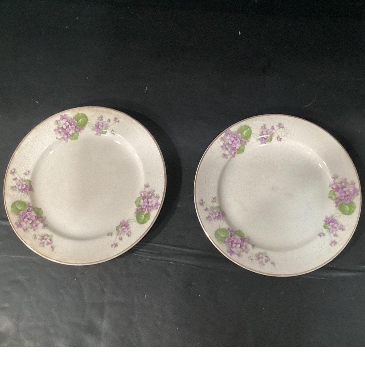 Canonsburg Violet Dessert Plates, Set of 4, Purple Flowers, Vintage USA Pottery - Thumbnail 6