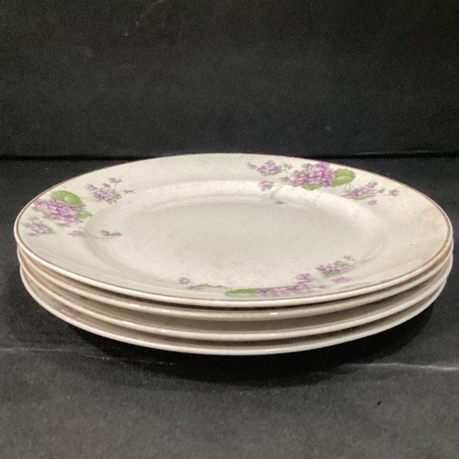 Canonsburg Violets Dinner Plates, Set of 4, Gold Trim, Vintage USA Dinnerware - Thumbnail 10