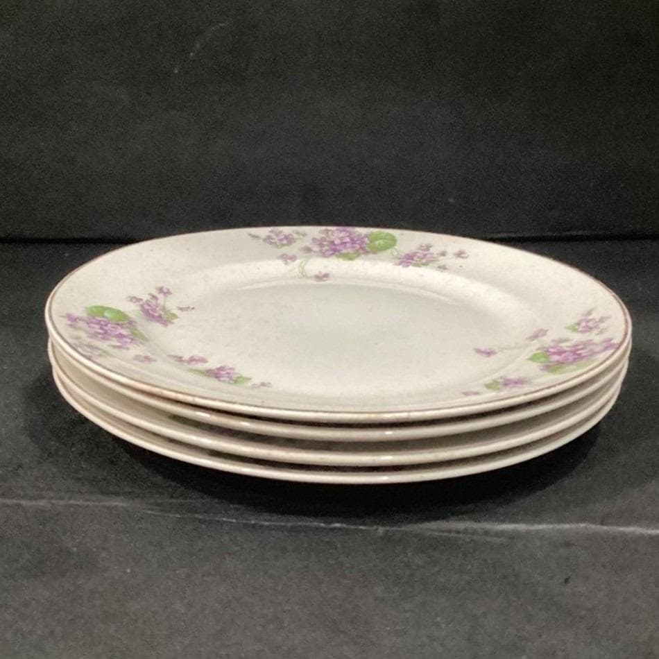 Canonsburg Violets Dinner Plates, Set of 4, Gold Trim, Vintage USA Dinnerware - Thumbnail 9