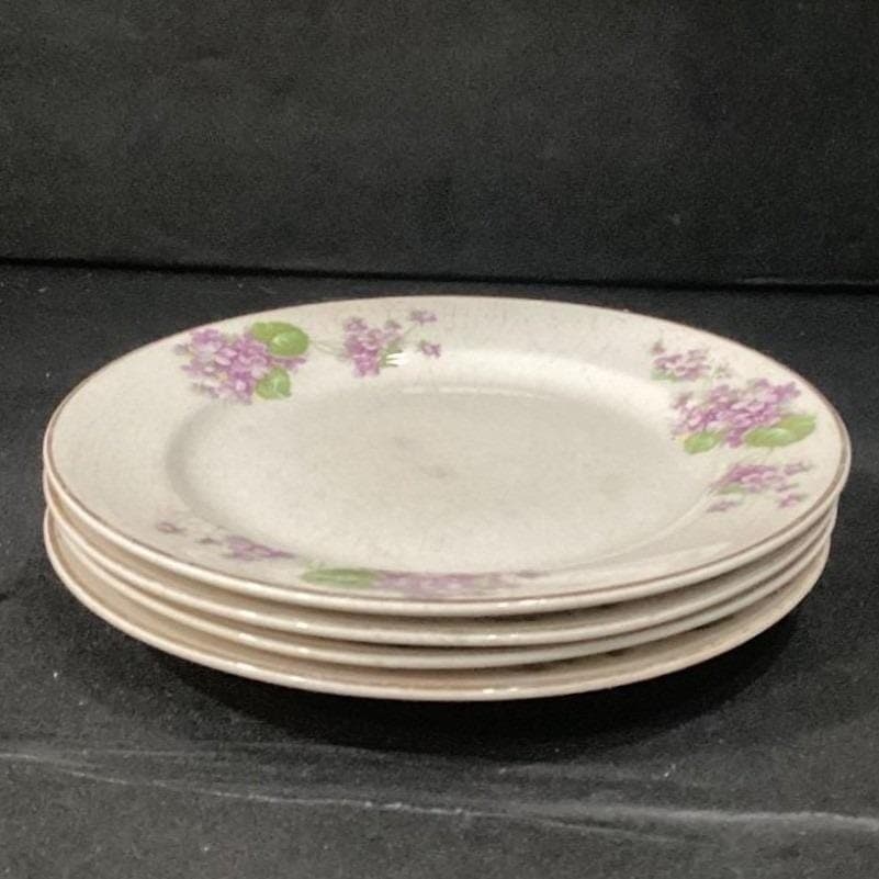 Canonsburg Violet Dessert Plates, Set of 4, Purple Flowers, Vintage USA Pottery - Thumbnail 10