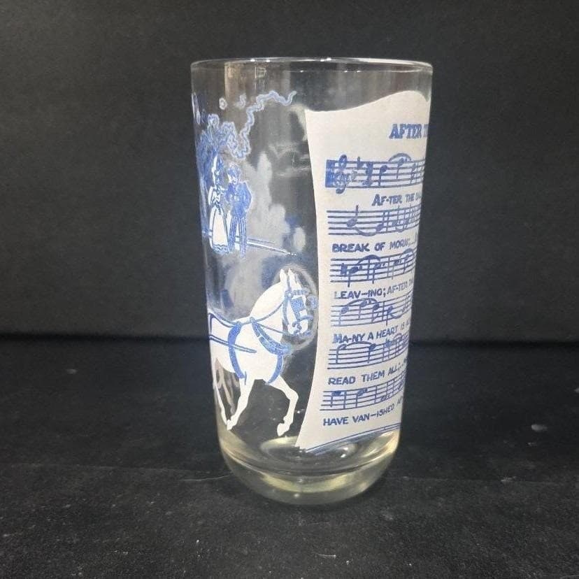 Hazel Atlas "After the Ball" Tumbler, Vintage Song Glass, Blue Scenic Design - Thumbnail 8