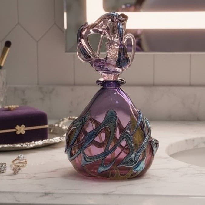 Didier Saba Purple Biot Decanter, Iridescent Blown Vase, Art Glass Collectible