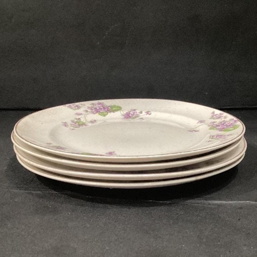 Canonsburg Violets Dinner Plates, Set of 4, Gold Trim, Vintage USA Dinnerware - Thumbnail 8