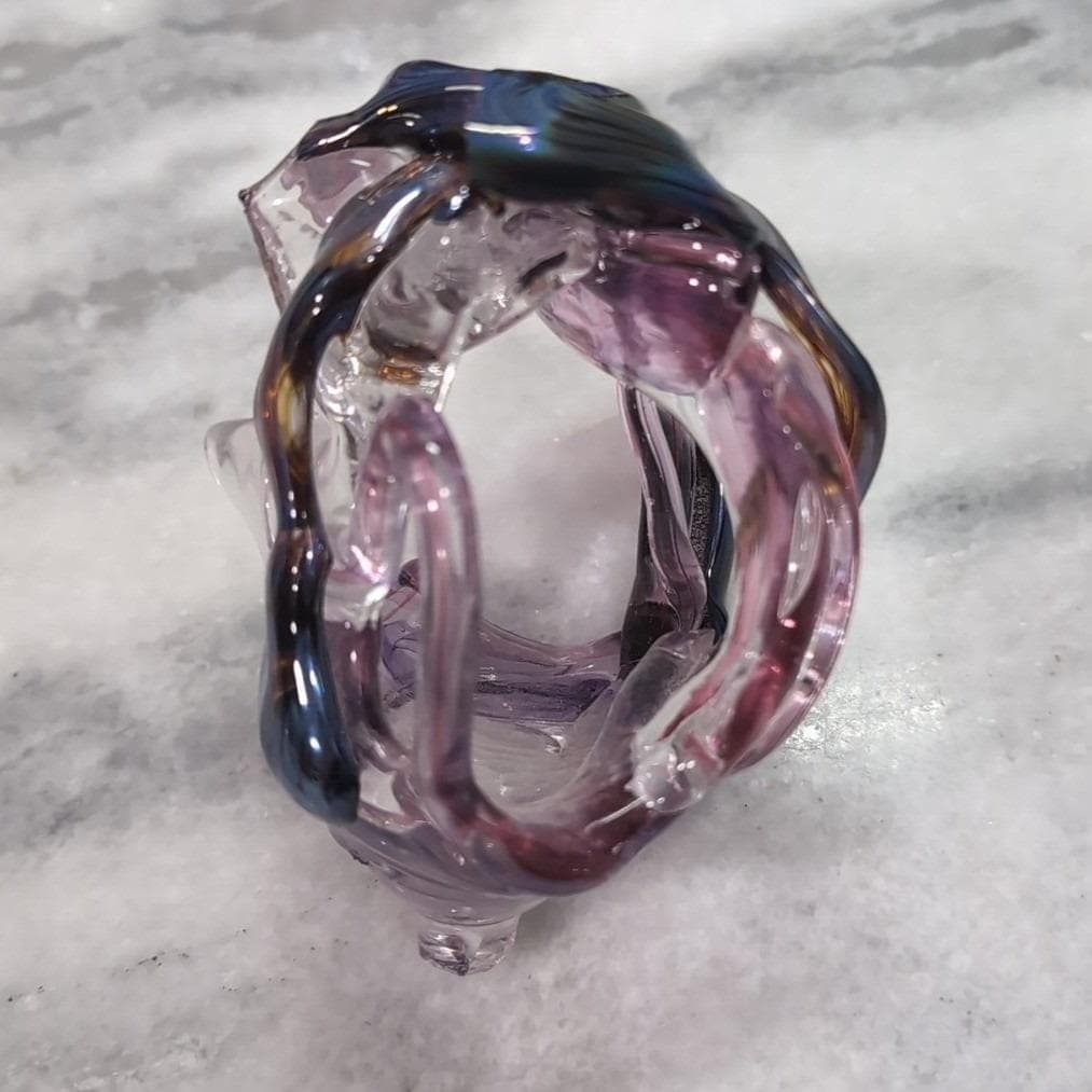 Didier Saba Purple Biot Decanter, Iridescent Blown Vase, Art Glass Collectible - Thumbnail 14
