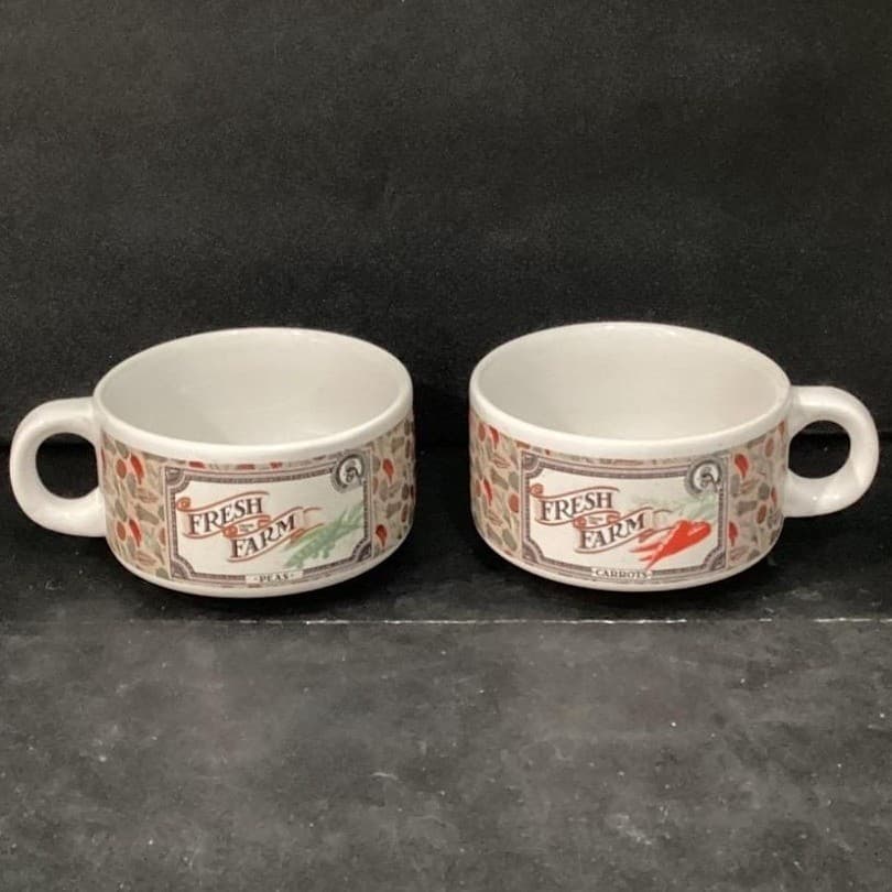 Houston Foods Fresh From the Farm Soup Cups, Set of 2, Vintage Vegetable Design - Thumbnail 2
