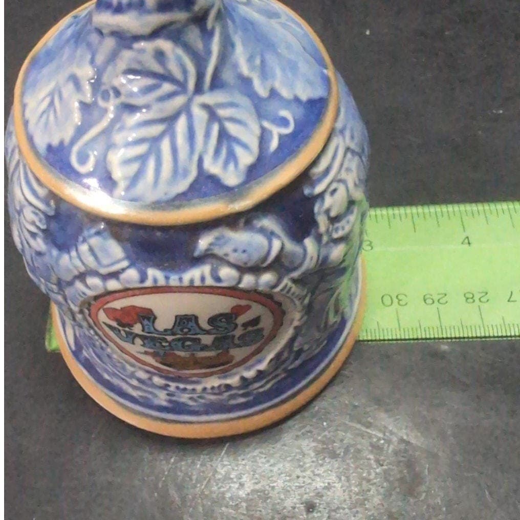 Las Vegas Raised Relief Ceramic Bell, Vintage Blue & White Souvenir, Collectible - Thumbnail 9