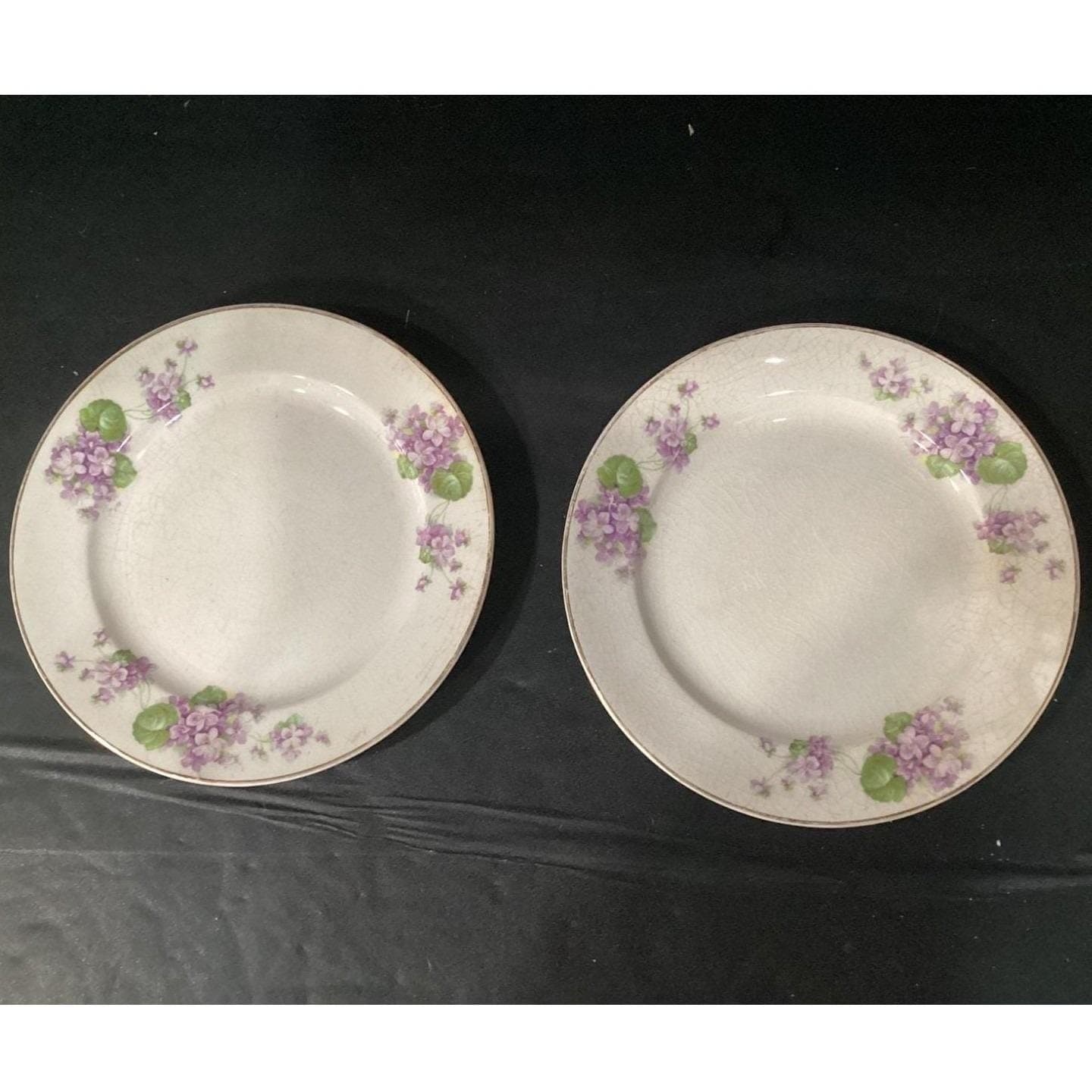 Canonsburg Violet Dessert Plates, Set of 4, Purple Flowers, Vintage USA Pottery - Thumbnail 5