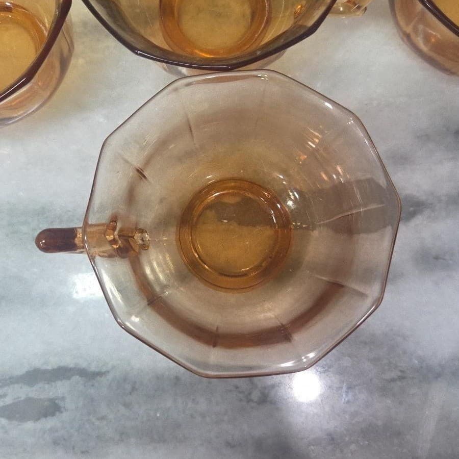 Cambridge Decagon Amber Glass Tea Cups, Set of 4, Vintage Yellow Drinkware - Thumbnail 7