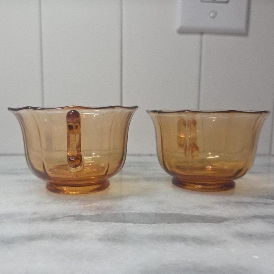 Cambridge Decagon Amber Glass Tea Cups, Set of 2, Vintage Yellow Drinkware - Thumbnail 10