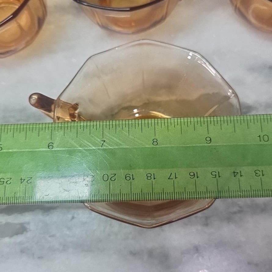 Cambridge Decagon Amber Glass Tea Cups, Set of 4, Vintage Yellow Drinkware - Thumbnail 10