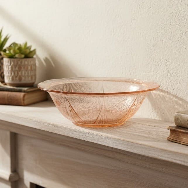 Hazel Atlas Royal Lace Pink Glass Bowl, Vtg Depression Era Glassware Centerpiece