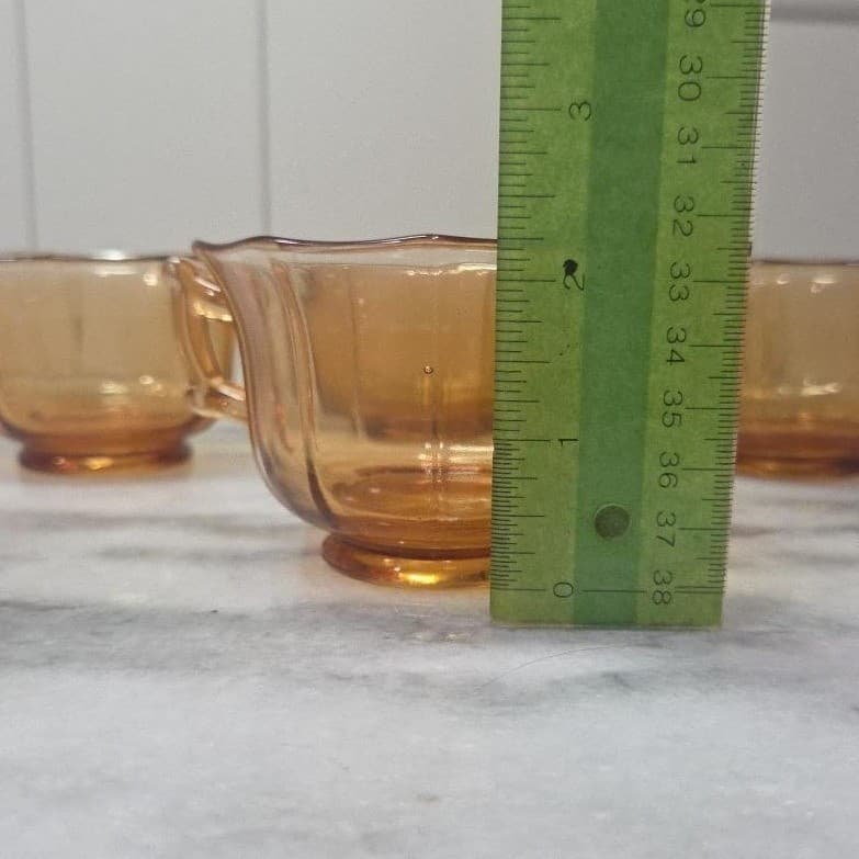 Cambridge Decagon Amber Glass Tea Cups, Set of 4, Vintage Yellow Drinkware - Thumbnail 9