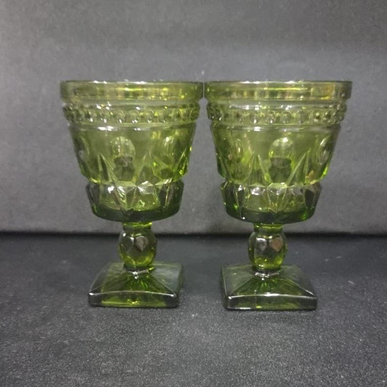 Colony Park Avocado Green Goblets, Set of 2, Vintage Mid-Century Glassware - Thumbnail 5