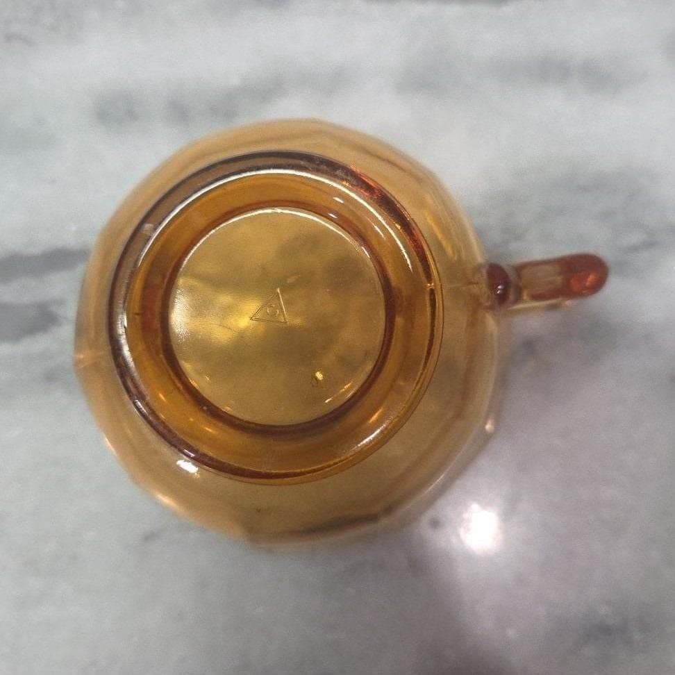 Cambridge Decagon Amber Glass Tea Cups, Set of 2, Vintage Yellow Drinkware - Thumbnail 6