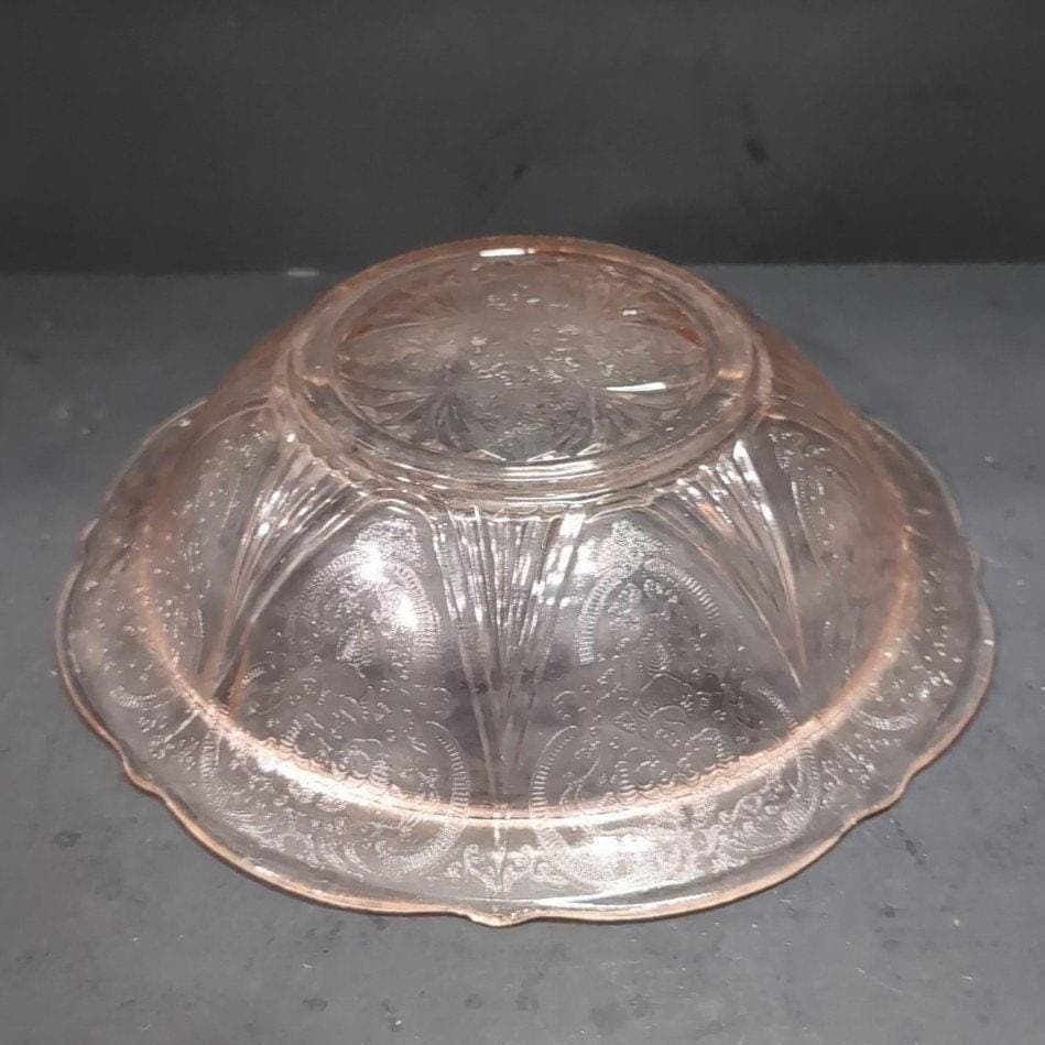 Hazel Atlas Royal Lace Pink Glass Bowl, Vtg Depression Era Glassware Centerpiece - Thumbnail 10
