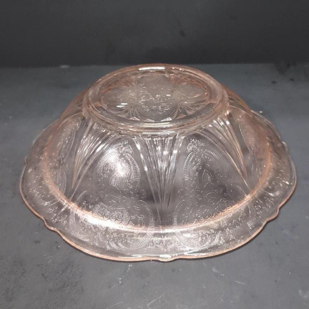 Hazel Atlas Royal Lace Pink Glass Bowl, Vtg Depression Era Glassware Centerpiece - Thumbnail 8