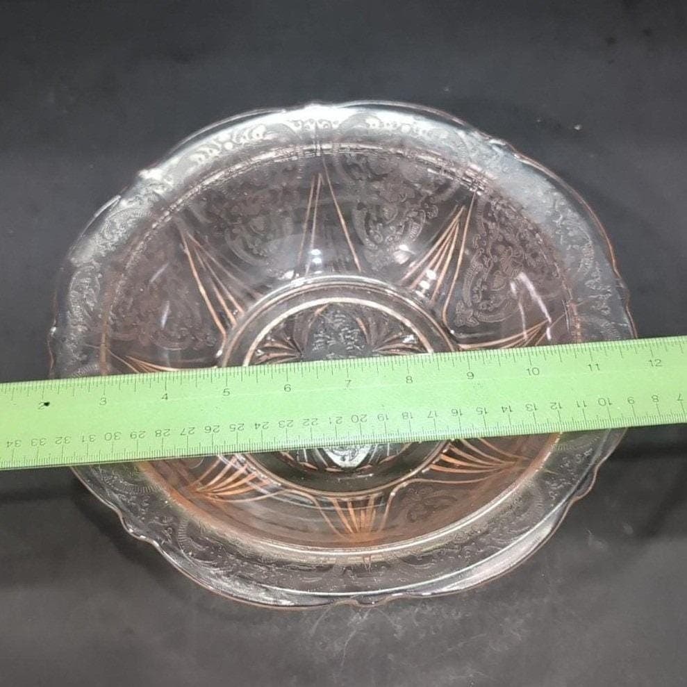 Hazel Atlas Royal Lace Pink Glass Bowl, Vtg Depression Era Glassware Centerpiece - Thumbnail 3