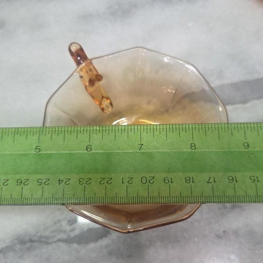 Cambridge Decagon Amber Glass Tea Cups, Set of 2, Vintage Yellow Drinkware - Thumbnail 3