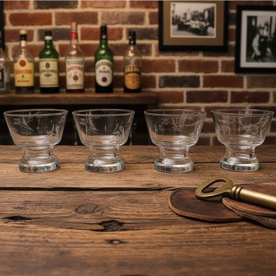 Anchor Hocking Clear Liqueur Glasses, Set of 4, Etched Cordials, Footed Dessert