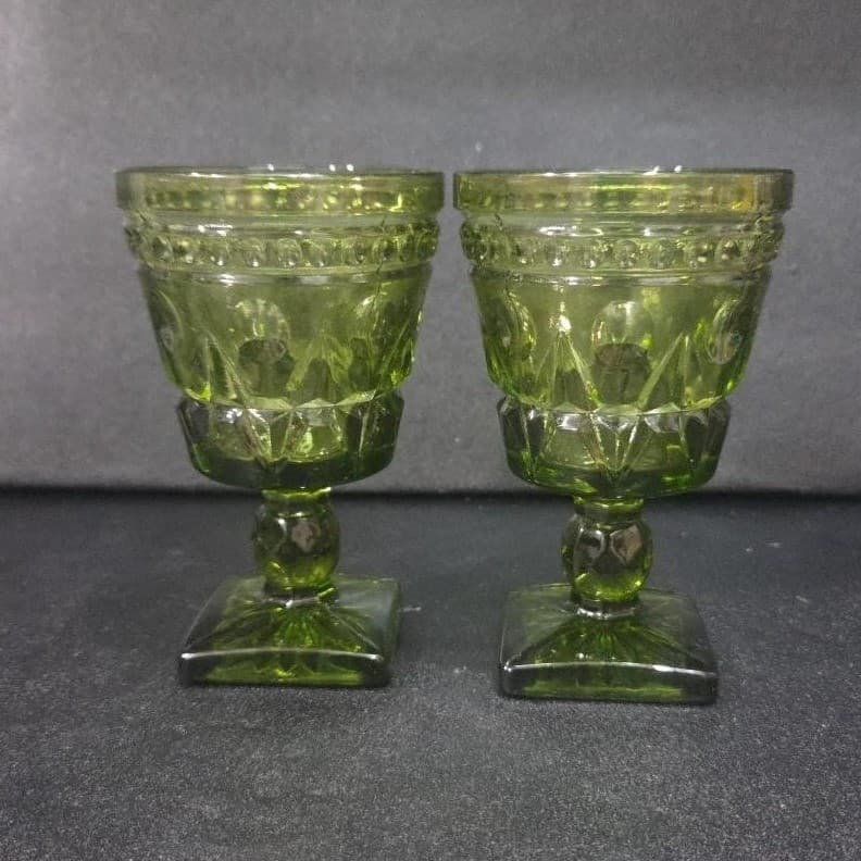 Colony Park Avocado Green Goblets, Set of 2, Vintage Mid-Century Glassware - Thumbnail 3
