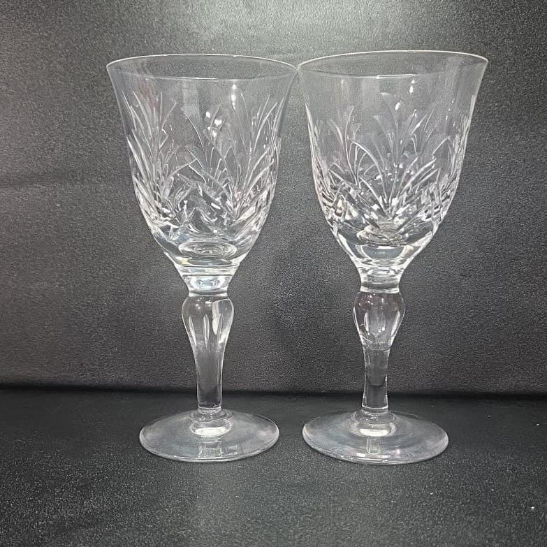 Stuart England Crystal Claret Wine Glasses, Set of 2, Cut Fern Pattern Stemware - Thumbnail 4