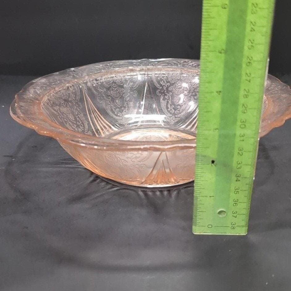 Hazel Atlas Royal Lace Pink Glass Bowl, Vtg Depression Era Glassware Centerpiece - Thumbnail 2
