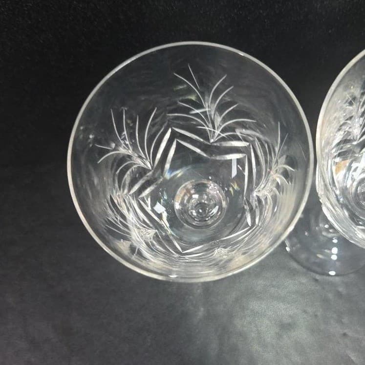 Stuart England Crystal Claret Wine Glasses, Set of 2, Cut Fern Pattern Stemware - Thumbnail 7